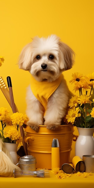 Isolated Pet Groomer on Yellow Background