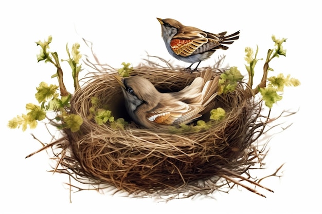 Photo isolated picture of birds and nest