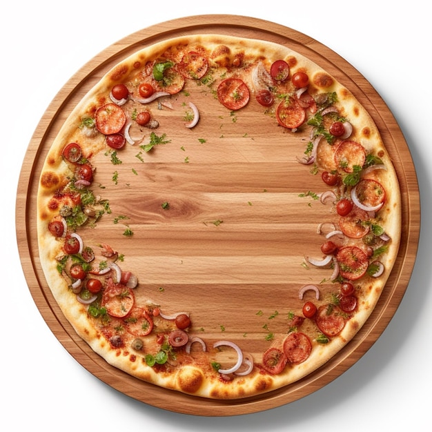 Isolated pizza on the wooden plate on a white background ai generative