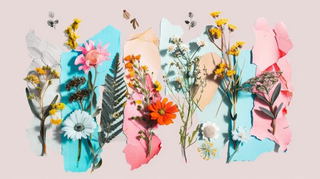 Isolated plants clipped from a magazine Halftone modern elements with bright colors for collages Naturethemed stickers