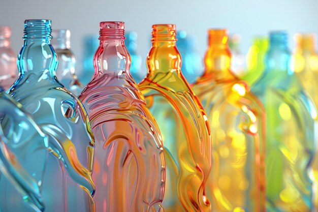 Isolated plastic bottles Recycle reuse and reduce concept PVC PET Bright background