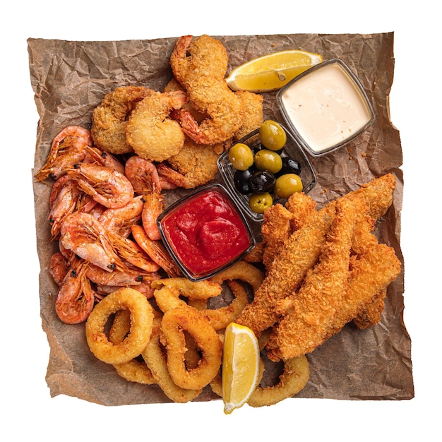 Isolated plate of fried appetizer salty snack