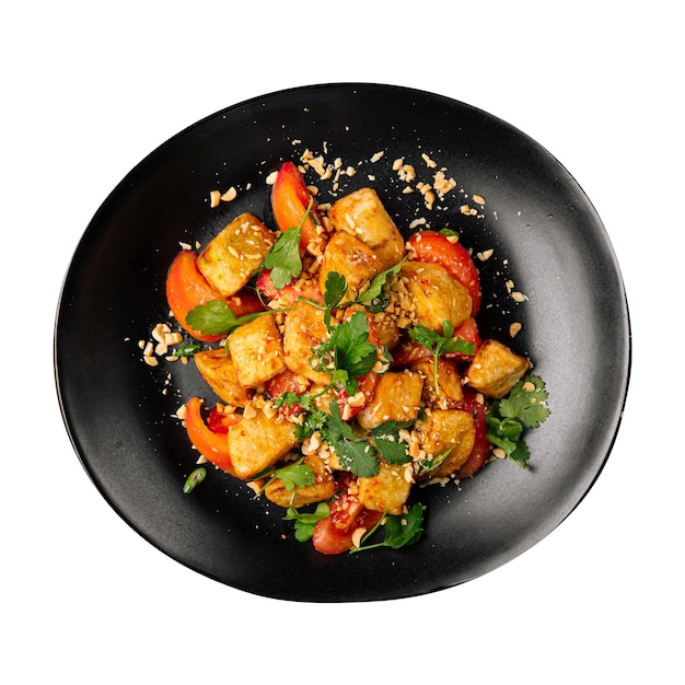 Isolated plate of fried eggplant salad