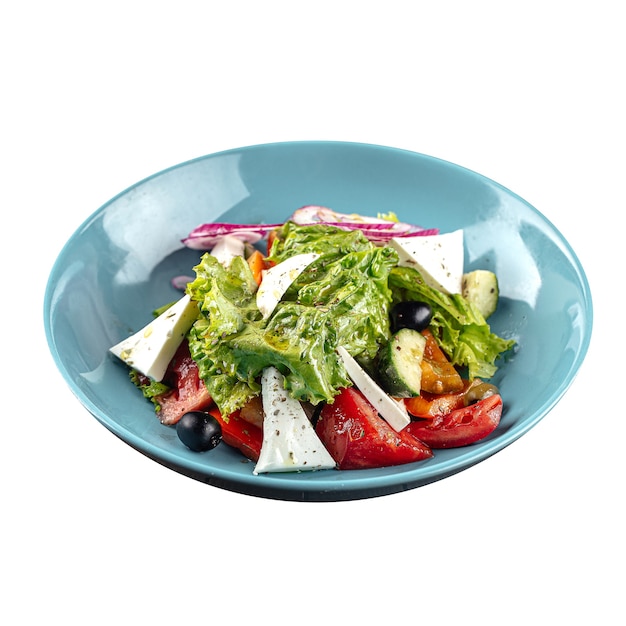 Isolated plate of greek salad with fresh vegetables