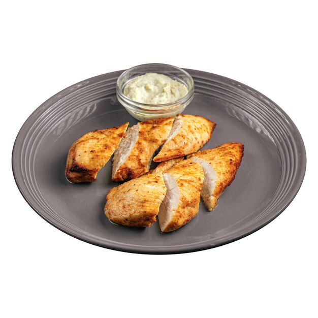 グリルチキンステーキとソースの分離プレート