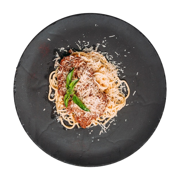 Isolated plate of italian bolognese spaghetti