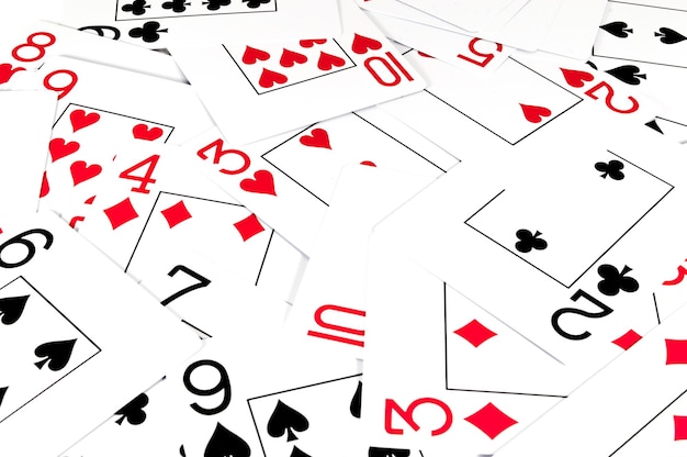 Isolated playing cards on white background red and black\
cards