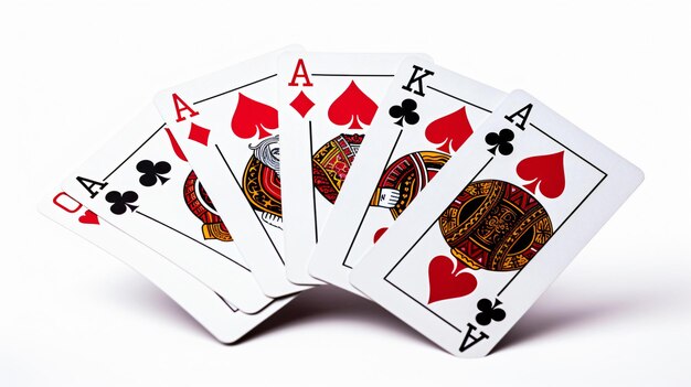 Isolated playing cards with royal flush poker combination