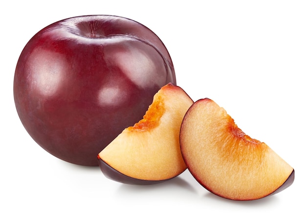 Isolated plum Fresh organic plum isolated clipping path Plum macro studio photo High End Retouching