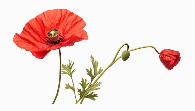 Photo isolated poppy flower elevation side view