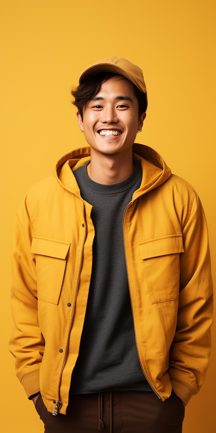 Photo 평평 한 노란색 배경 에 있는 고립 된 포터 일러스트레이션
