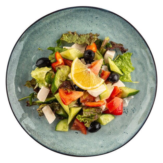 Isolated portion of fresh greek salad