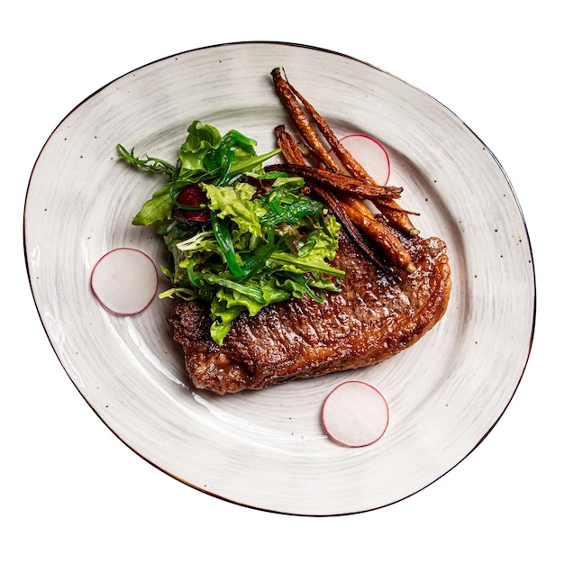 Isolated portion of grilled striploin beef steak