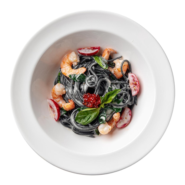 Isolated portion of seafood nero spaghetti