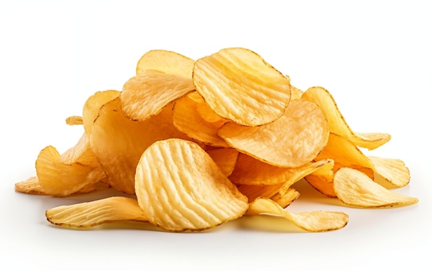 Isolated Potato Chips on White Background