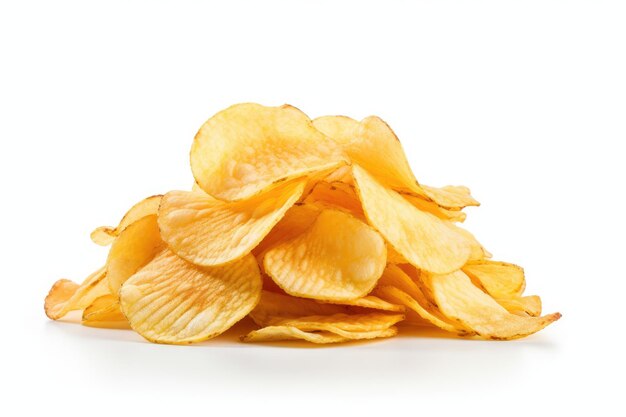 Photo isolated potato chips on white