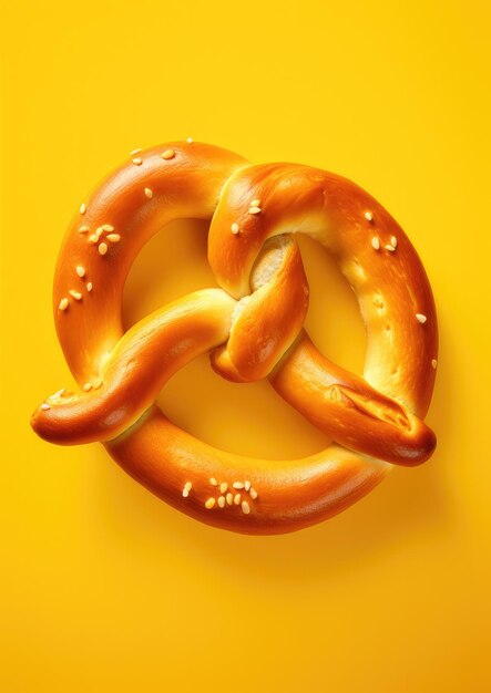 Isolated pretzel on the yellow background generative ai