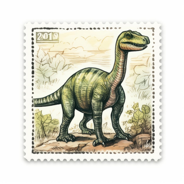 Isolated Print Stamp Of Edmontosaurus On White Background