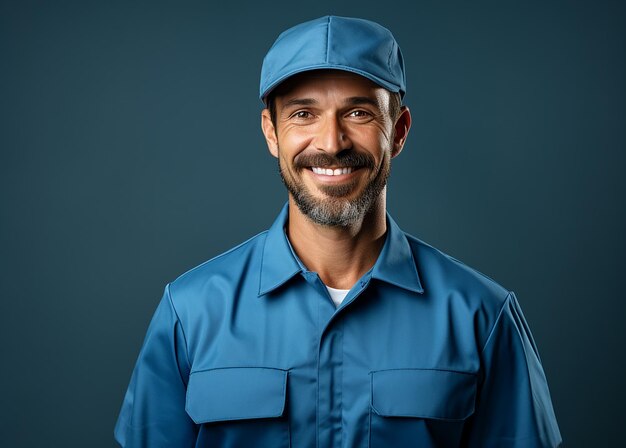 Isolated Production Line Worker on Plain Blue Background Illustration