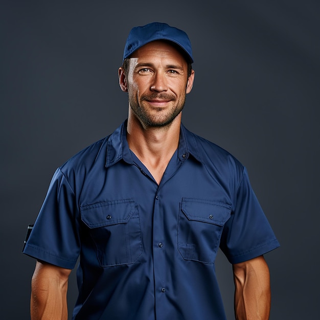 Isolated Production Line Worker on Plain Blue Background Illustration