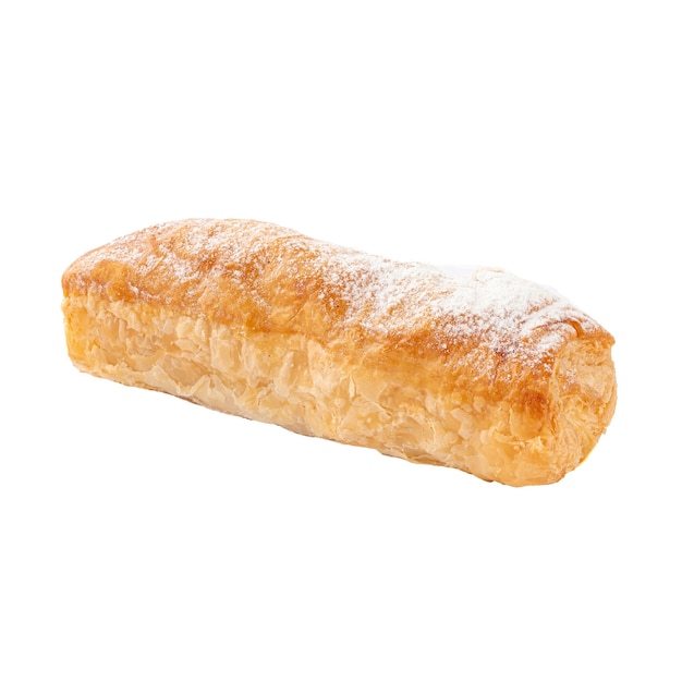 Isolated puff pastry sugar bun on the white surface