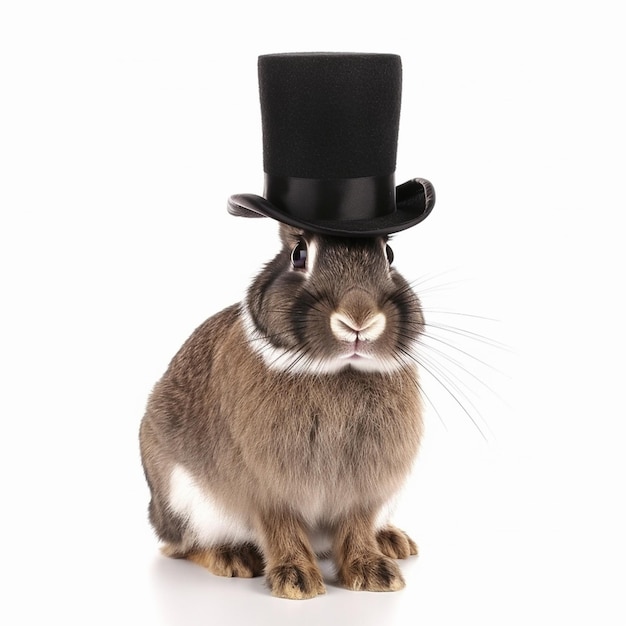 Photo an isolated rabbit with a top hat on white background