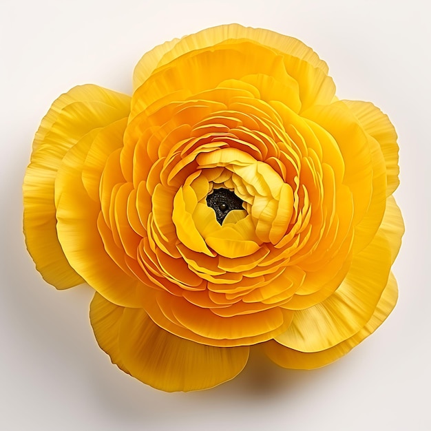 Isolated of a radiant ranunculus flower with its layers of d top view shot on white background