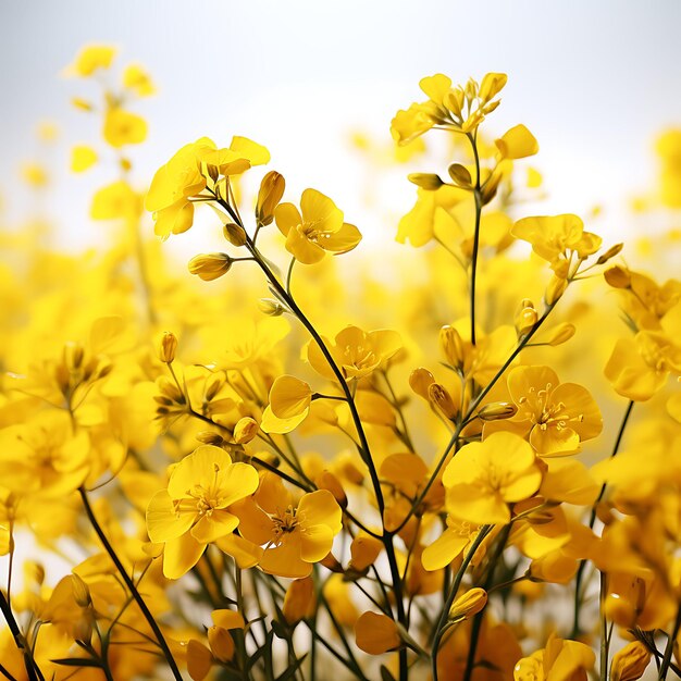 Isolated of rapeseedcanola tall plants with beautiful yellow flowers and on white background photo