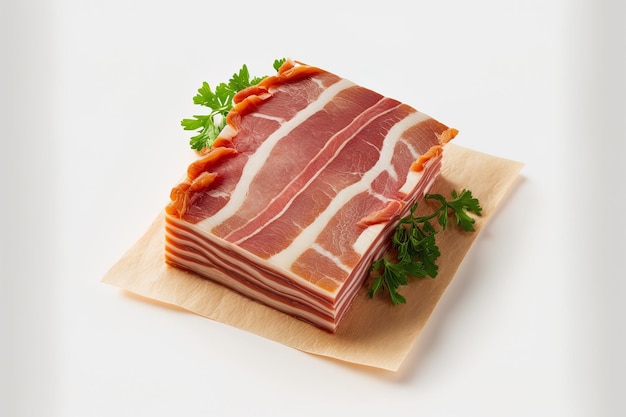 Isolated raw bacon on a white backdrop