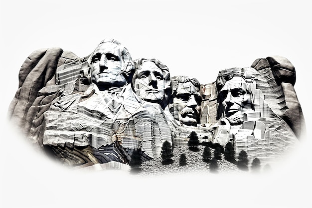 Isolated Realism of Mount Rushmore on White