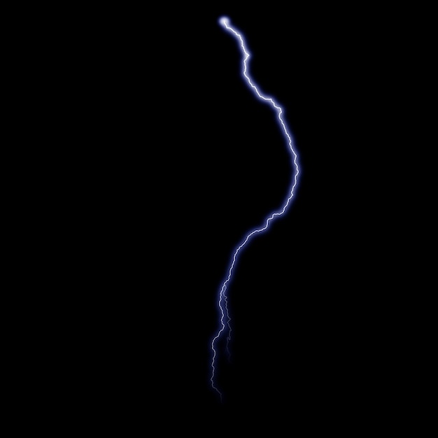 Photo isolated realistic electrical lightning strike visual effect on black night background