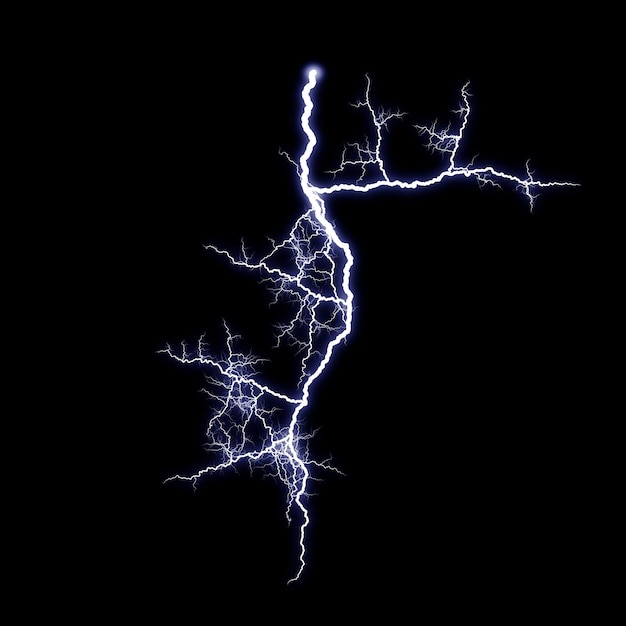 isolated realistic electrical lightning strike visual effect on black night background