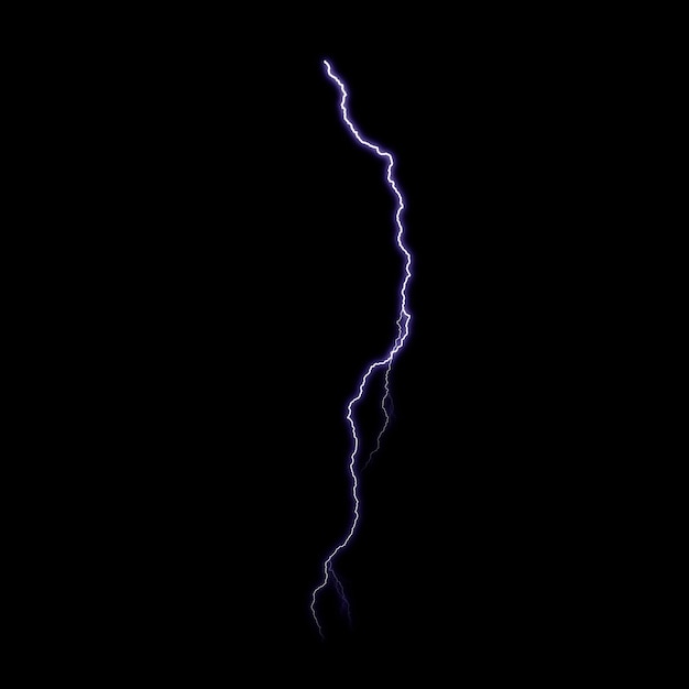 Фото Изолированный реалистичный электрический визуальный эффект удара молнии на фоне черной ночи