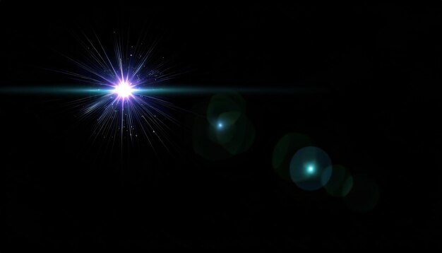 Isolated realistic lens flare visual effect on black night background Space star