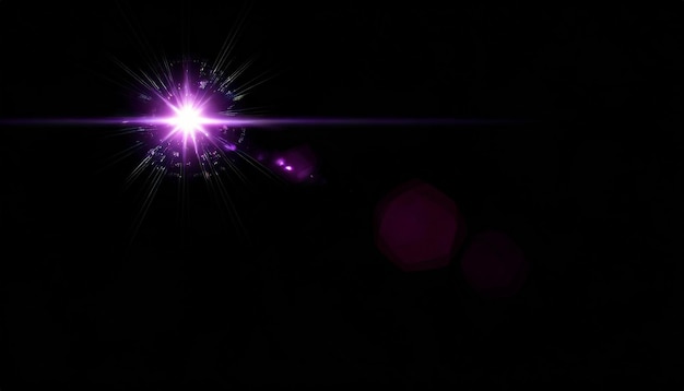 Foto effetto visivo di flare dell'obiettivo realistico isolato sullo sfondo notturno nero stella spaziale