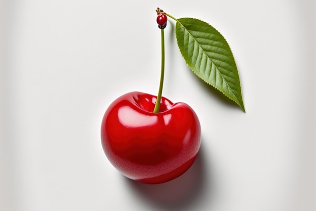 Isolated red cherry on a white backdrop a top view