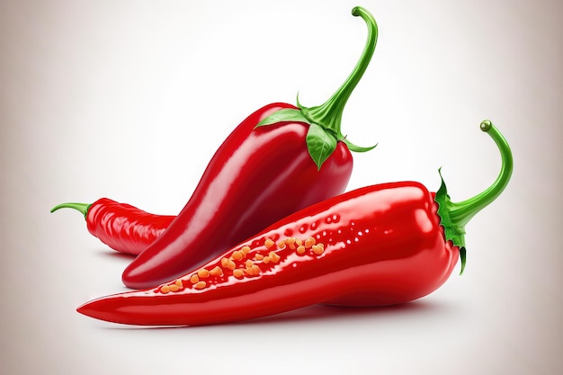 Isolated red chili peppers on a white background