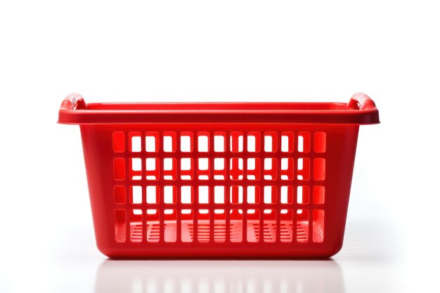 Isolated red shopping basket with clipping path in a grocery store