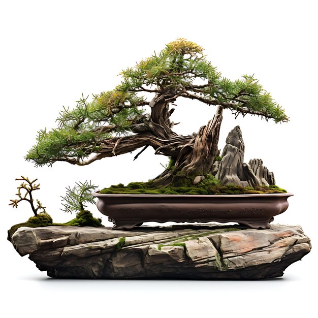 Isolated Redwood Bonsai Tree Antieke Pot Scale Like Leaves Oude Co op Wit BG Japan Chinese Kunst