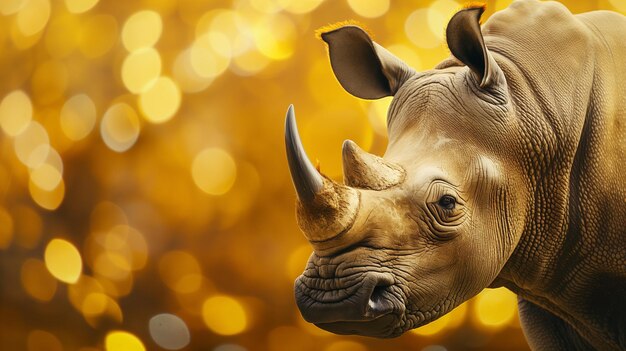 Isolated rhinoceros and yellow lights in the background Wallpaper