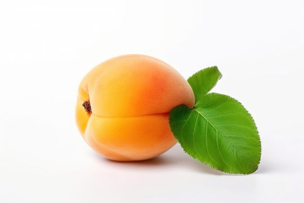 Isolated ripe fresh apricot with leaf on white background Vitaminrich fruit AI generated