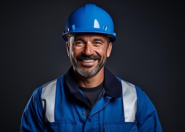 Isolated Road Worker on Plain Blue Background Illustration