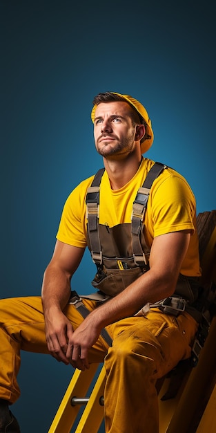 Photo isolated roofing laborer on yellow background