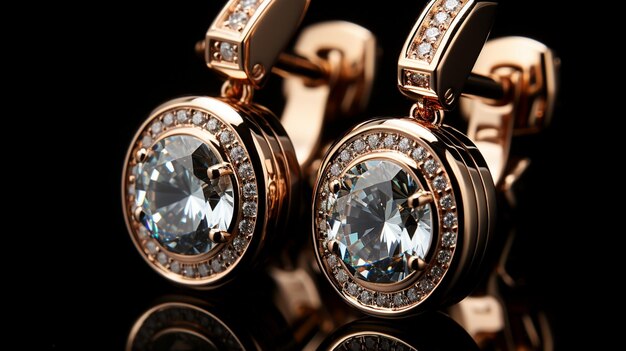 isolated rose gold diamond earrings with hinged lock