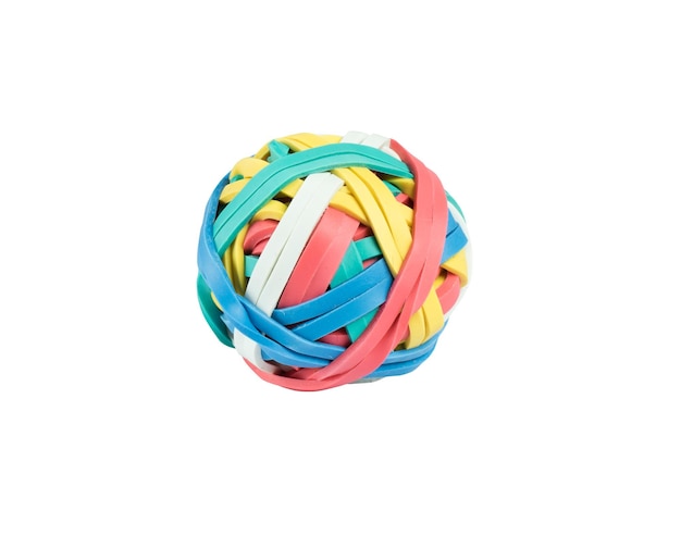 Isolated rubber band ball of colored elastic