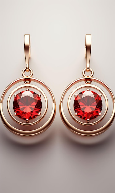 Isolated of Ruby Circle Drop Earrings Red Gold Round Ruby Gems Hanging F Design Creative Concept