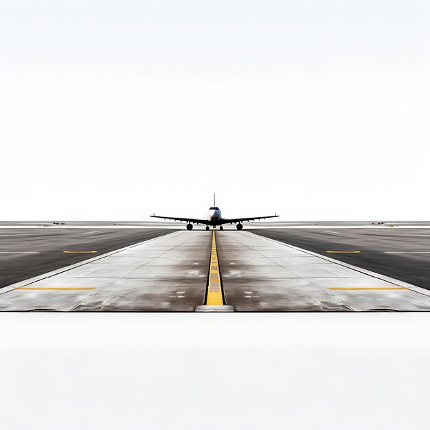 Photo isolated runway aircraft takeoff long strip grey concrete on on white background military concept