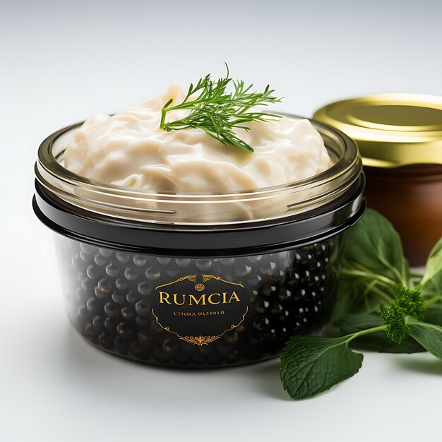 Photo isolated of russian osetra caviar emphasizing the delicate p on white background photoshoot