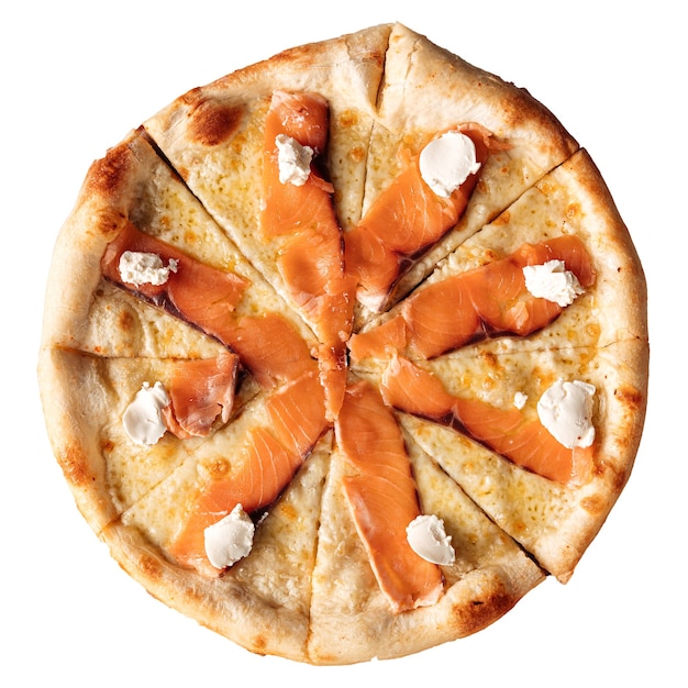 Isolated salmon pizza with cream cheese