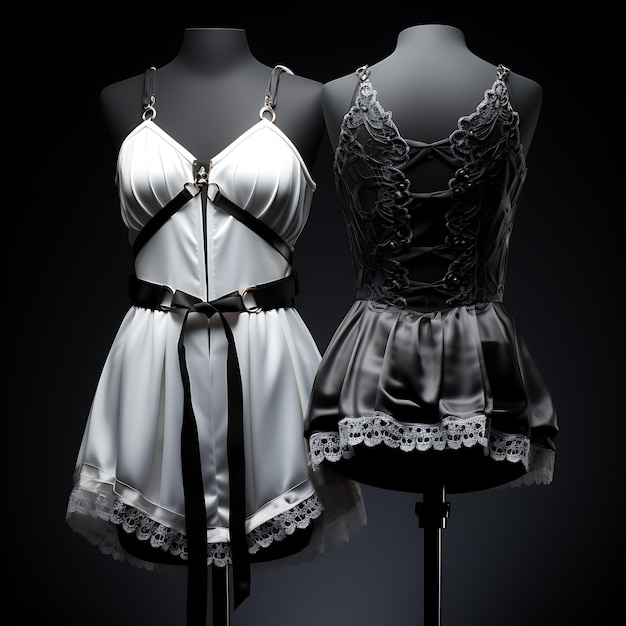 Isolated of Satin Chemise and Garter Set Satin Fabric Lace Garter Belt C 3D Design Concept Ideas